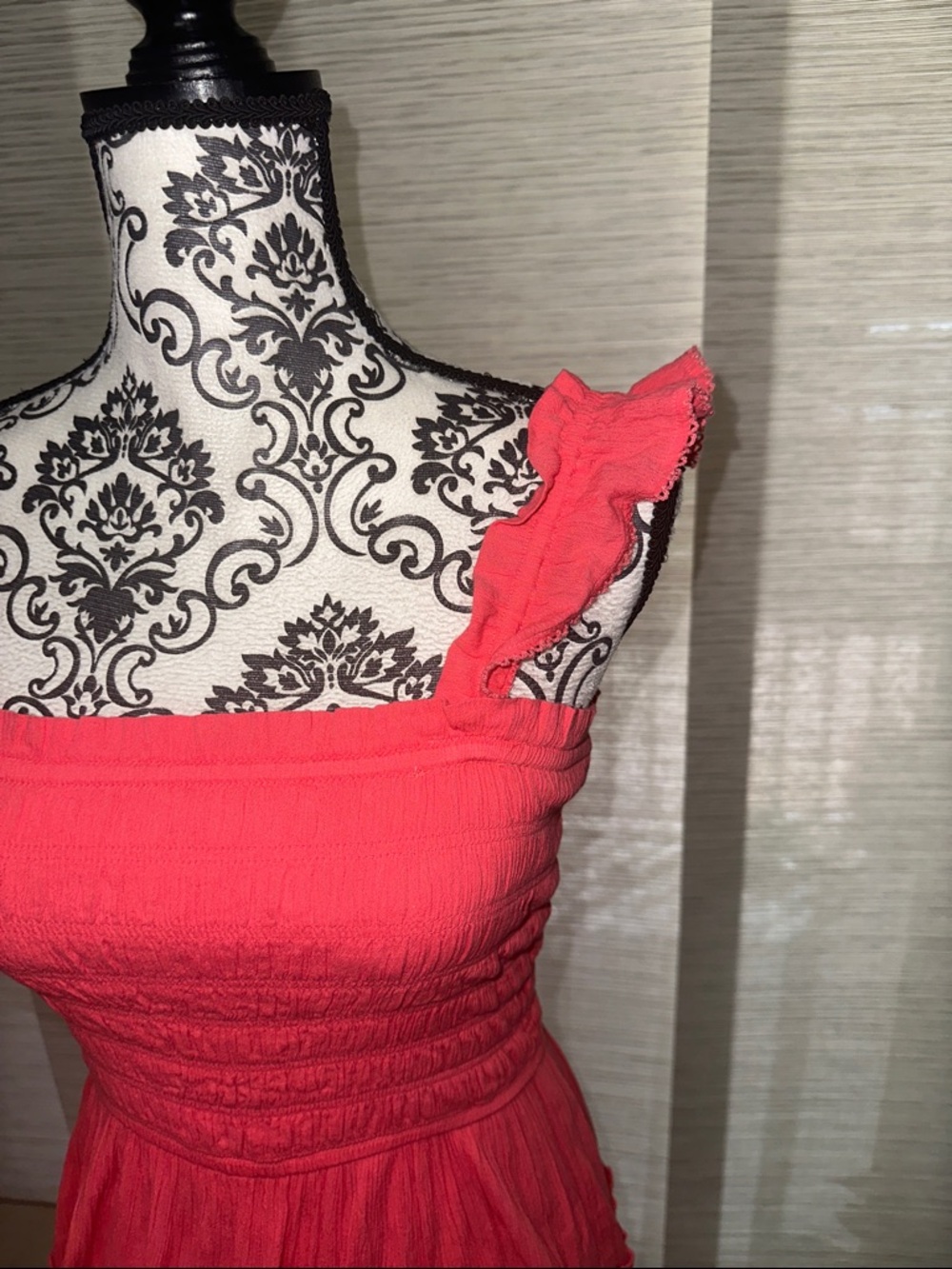 aerie Coral Pink Flirty Shoulder Summer Mini Dress Sz. M - Picture 6 of 10